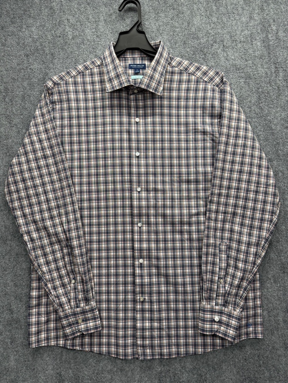 Peter Millar Crown Crafted Men’s XL Flex Finish Navy Blue/Orange Button Up Shirt
